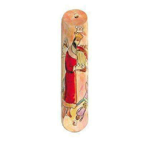 Small Painted Wood Mezuzah Case with King David-Israel-Cart